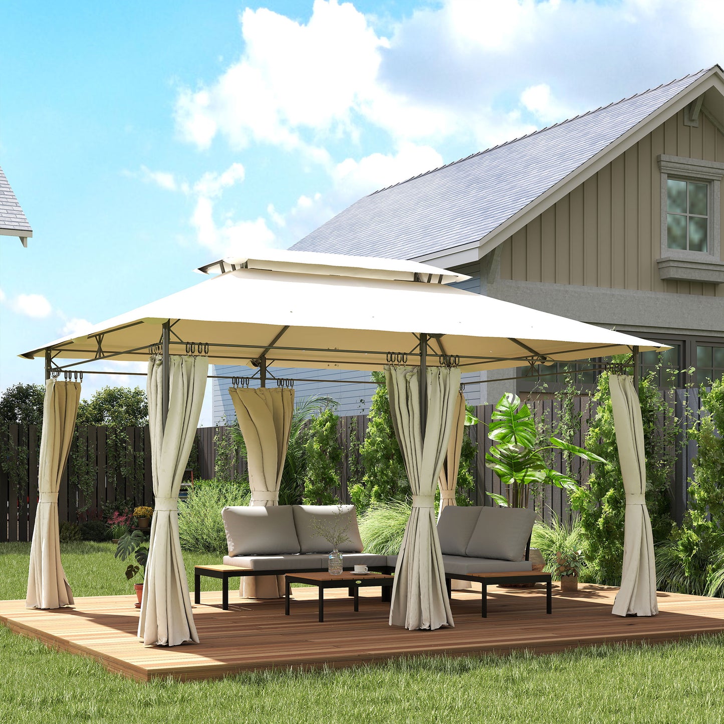 10x13 Outdoor Gazebo with Curtains - Cream White