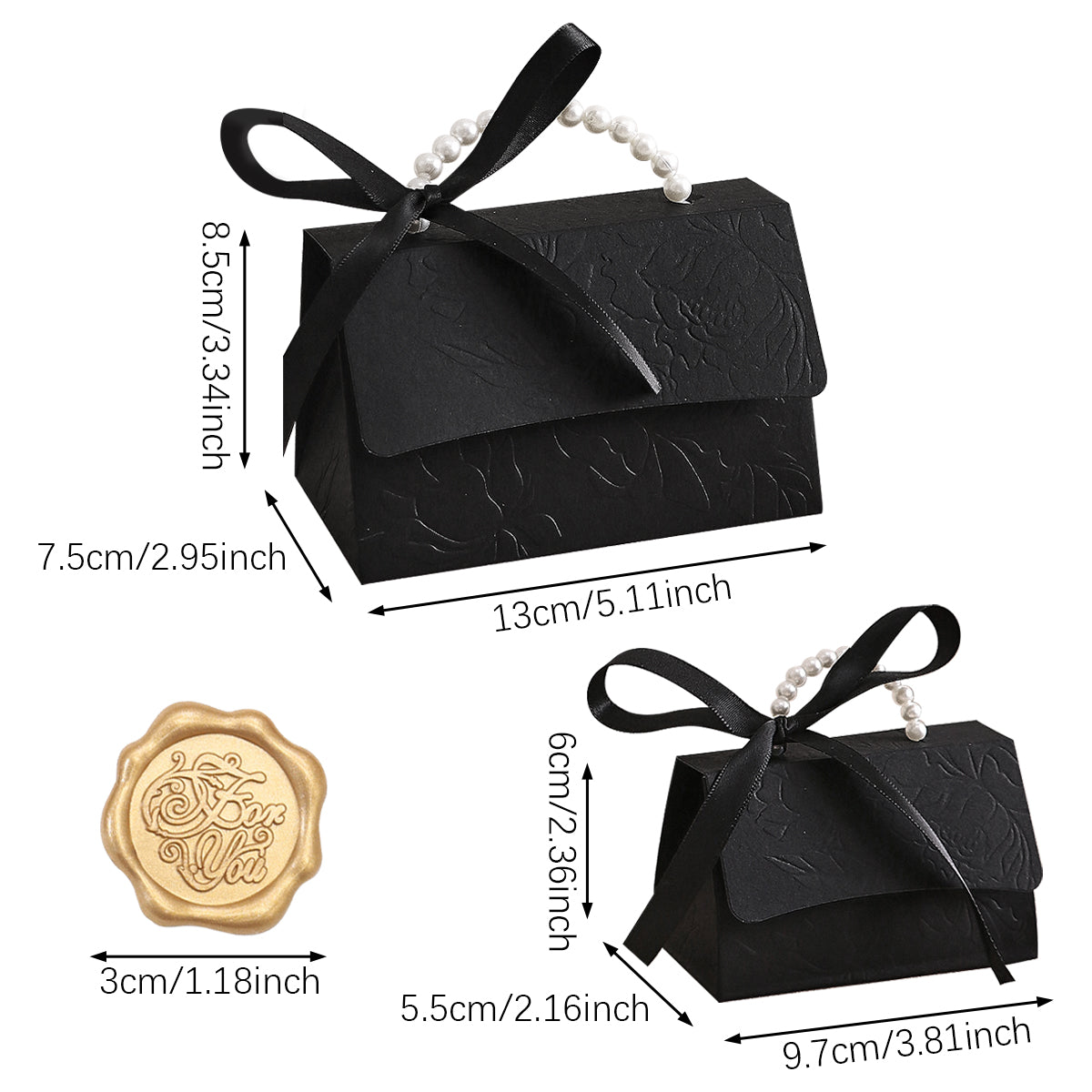 10 Black Gift Boxes with Golden Seal Stickers for Presents