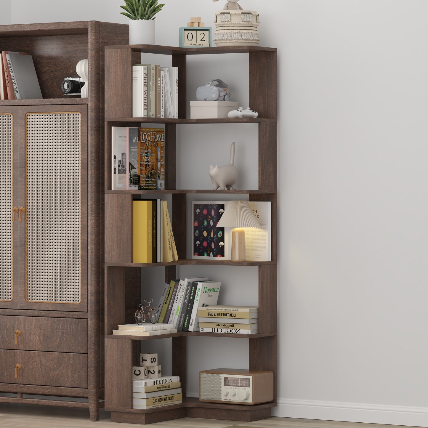 6 Tier Freestanding L-Shaped Corner Bookshelf For Living Room,