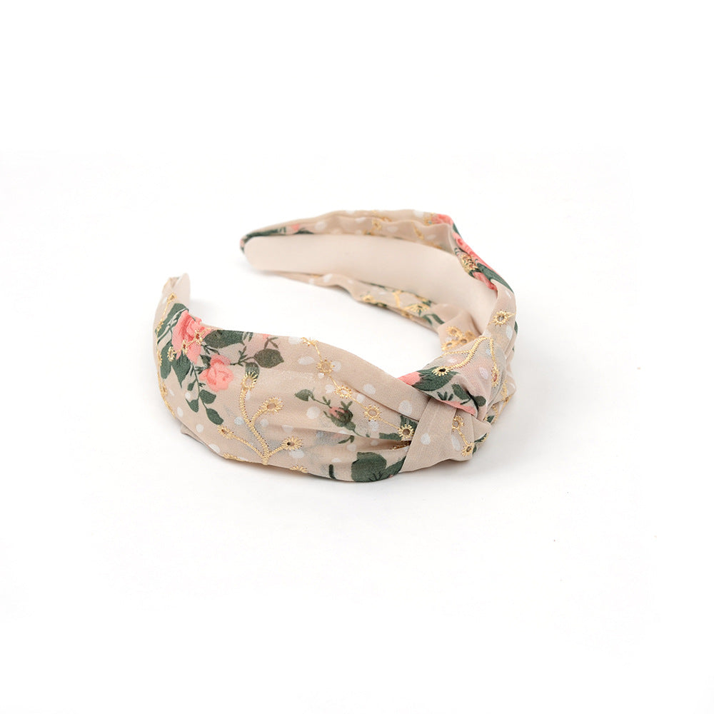 Embroidered Tulle Headband with Knot Detail