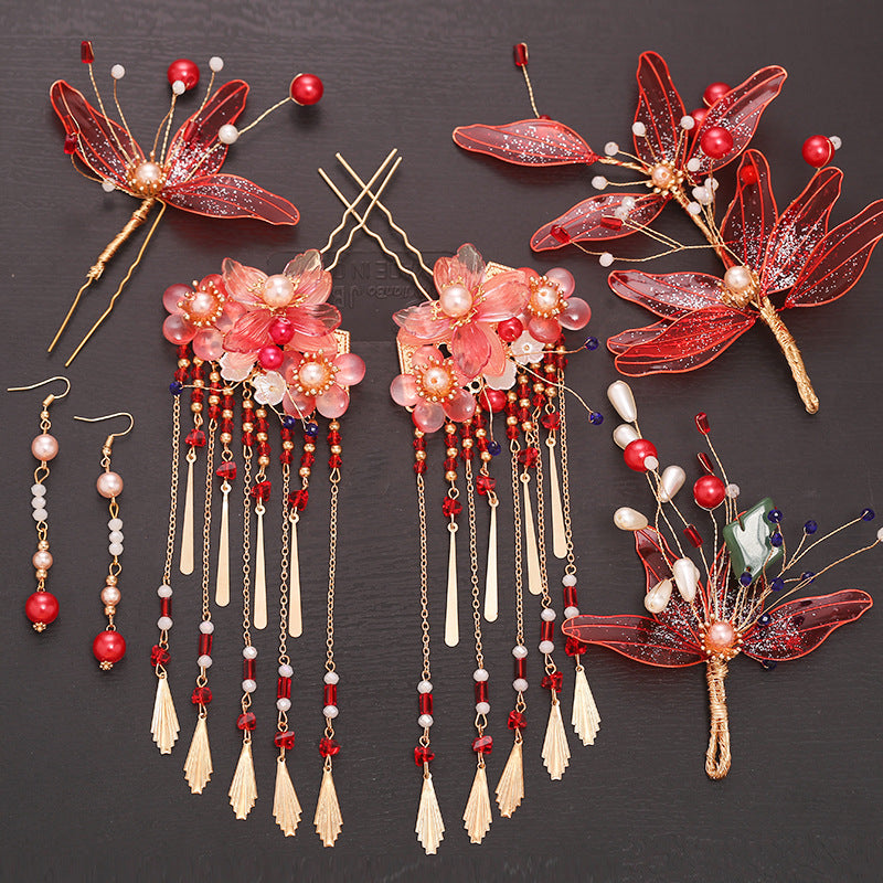Bridal Hair Crown with Fringe - Ancient Style Flower Headdress