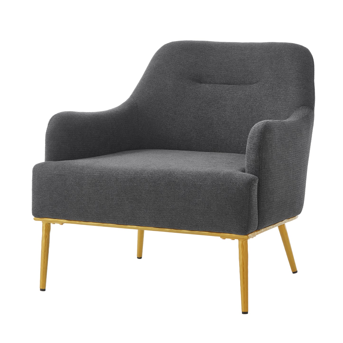 Modern Accent Chair with Curved Backrest and Gold Legs - Dark Gray