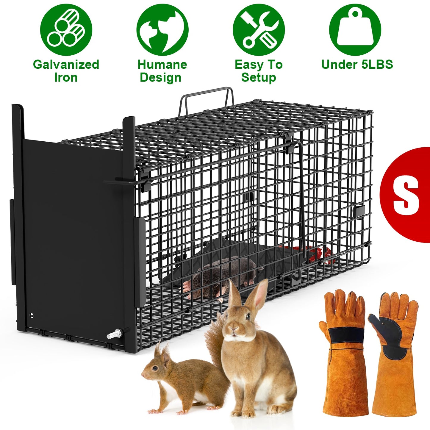 Humane Live Animal Cage Trap - Galvanized Iron, Multiple Sizes