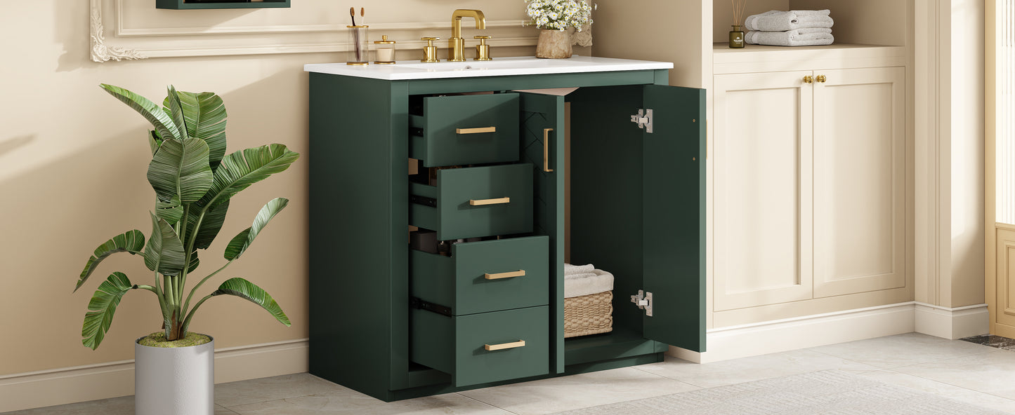36-Inch Green Bathroom Vanity with Ceramic Sink & Storage Cabinet