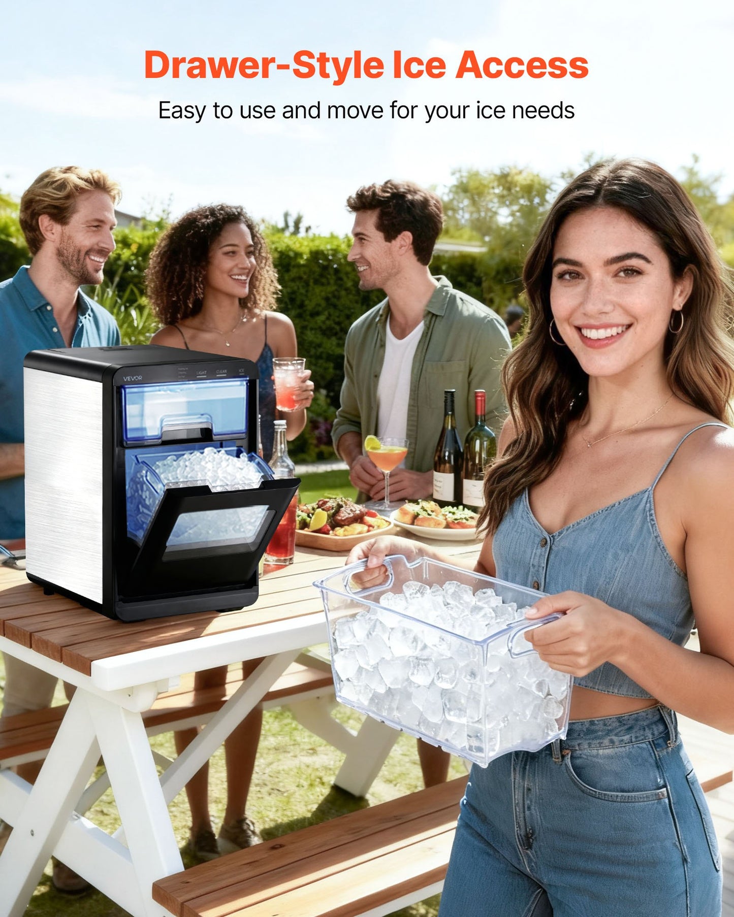 Portable Countertop Ice Maker with Nugget Ice, Self-Cleaning, 44 Lbs/Day, Drawer Access - Home & Kitchen