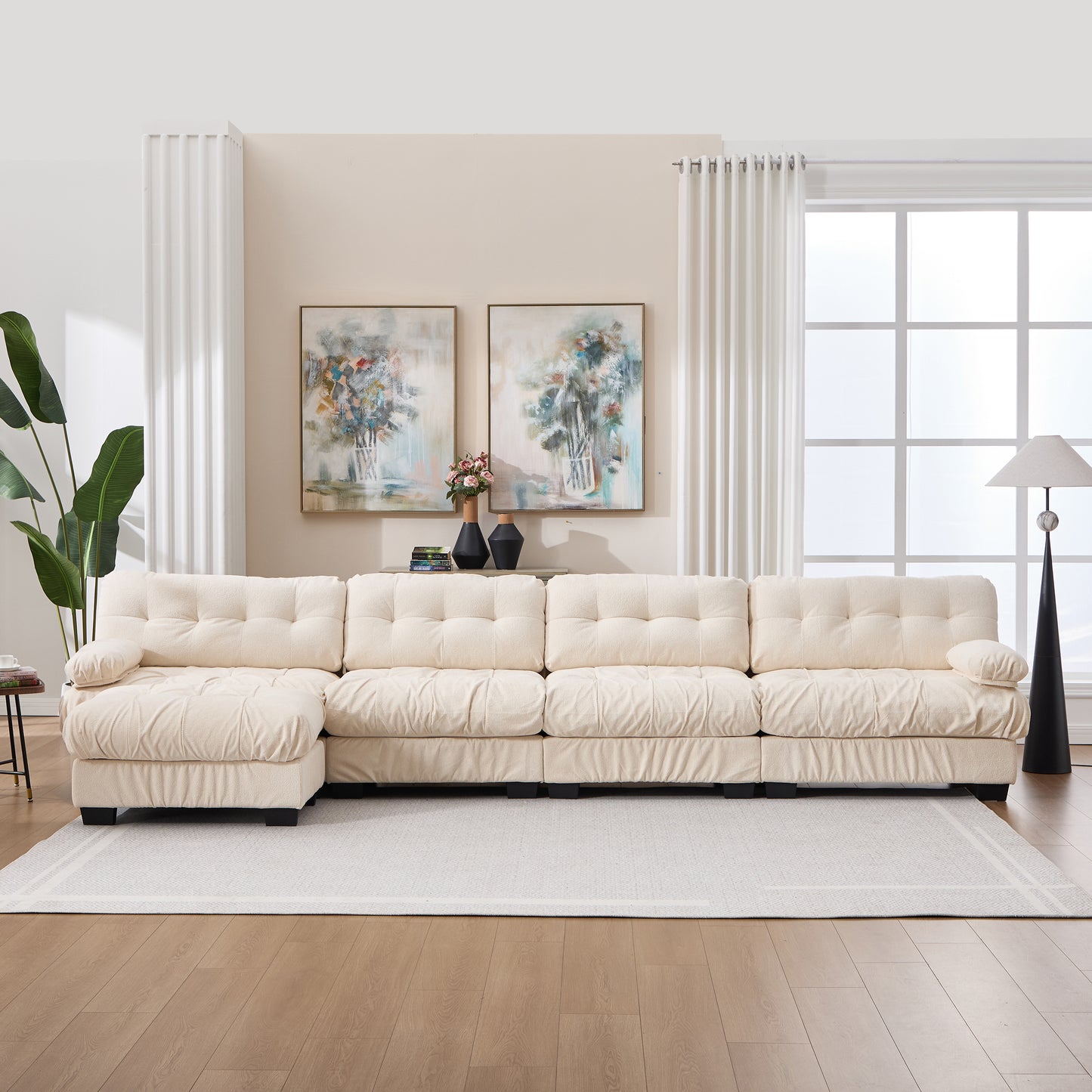 L Shaped Modular Sectional Sofa Cloud Couch - Beige