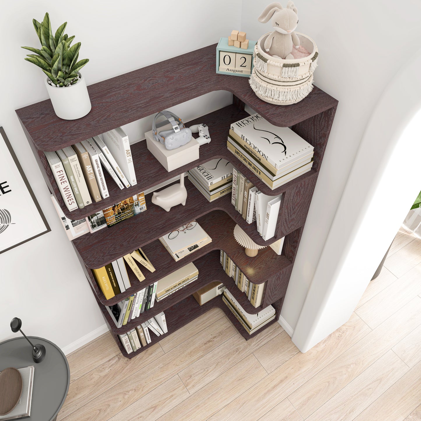 90cm 35.43in Extended Size Freestanding Corner Bookshelf For Living