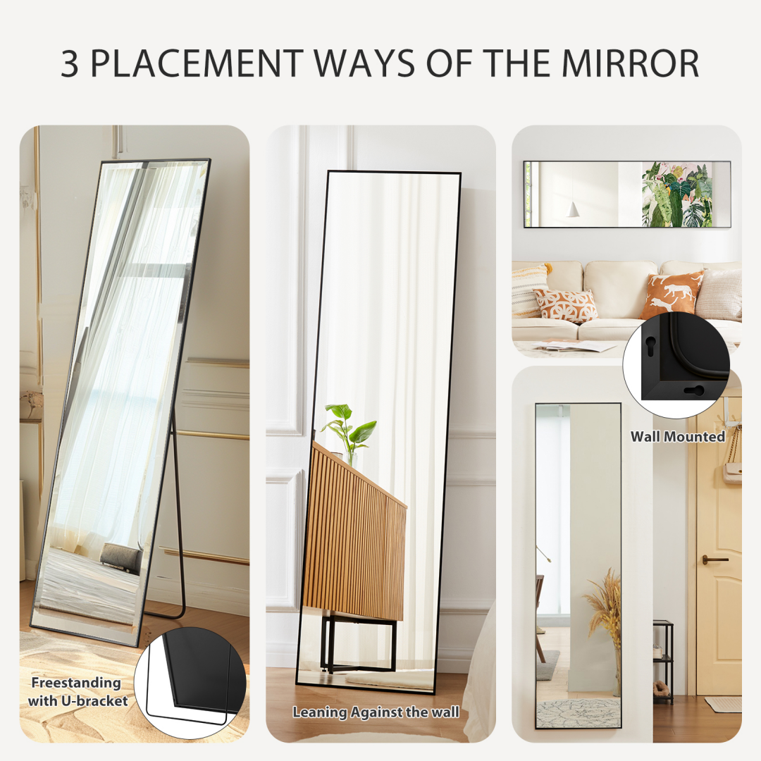 Full Length Standing Mirror - Black Rectangle, 56x15 Inches