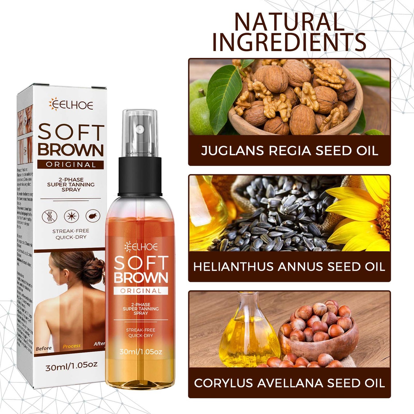 Natural Bronze Tanning Spray - 30ml Sunless Tanning Aid