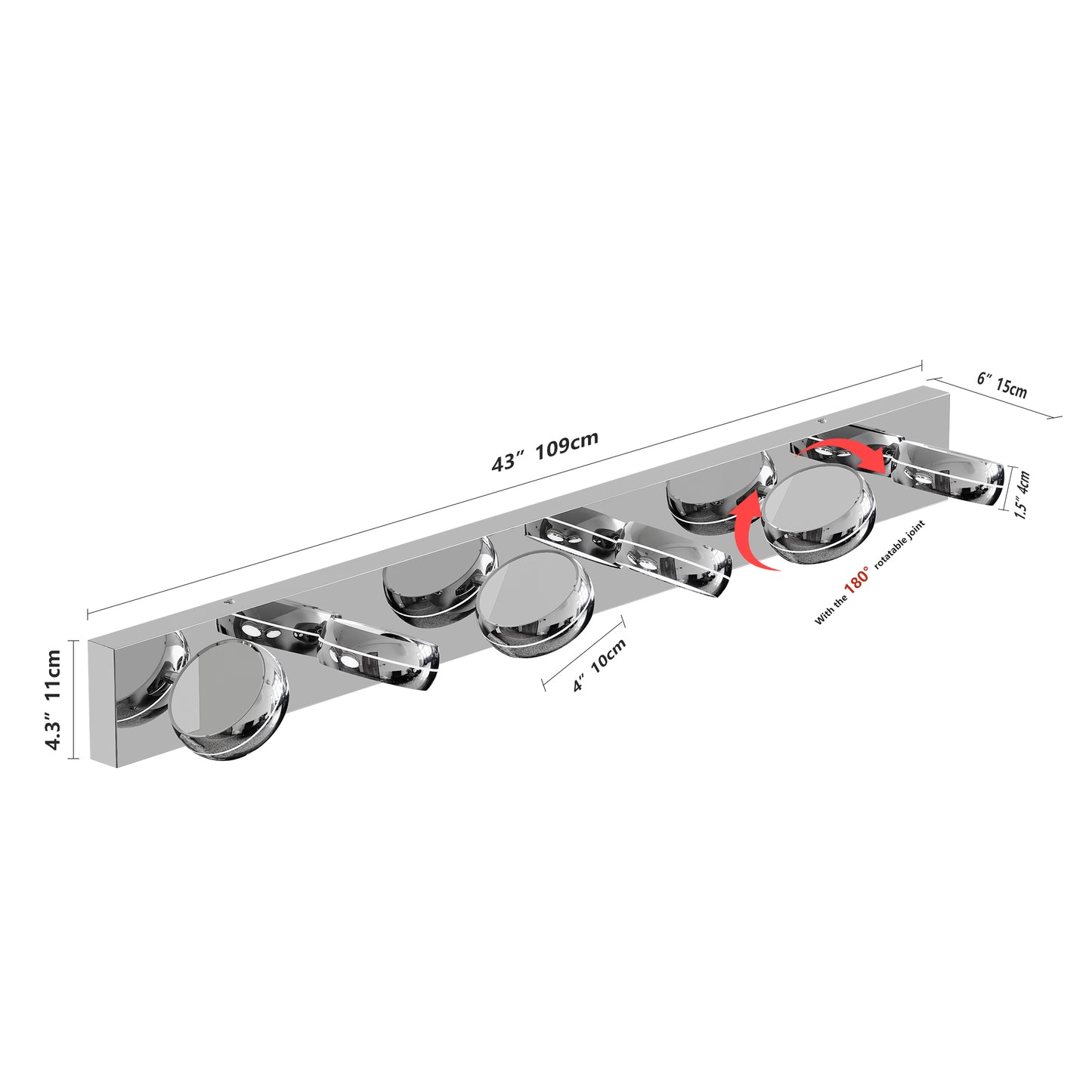 Modern LED Vanity Lights - 43in Bathroom Fixture with 6 Bulbs