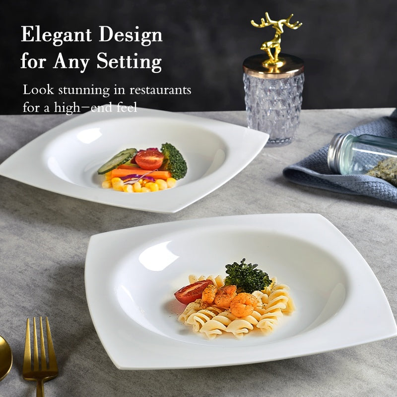 9.5-Inch Square Soup Plate Set - 6 Pieces of White Bone China