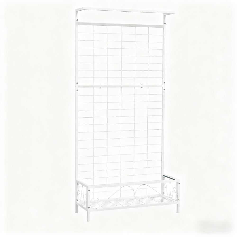 Metal Tall Plant Stand with Trellis - 74" White Garden Holder