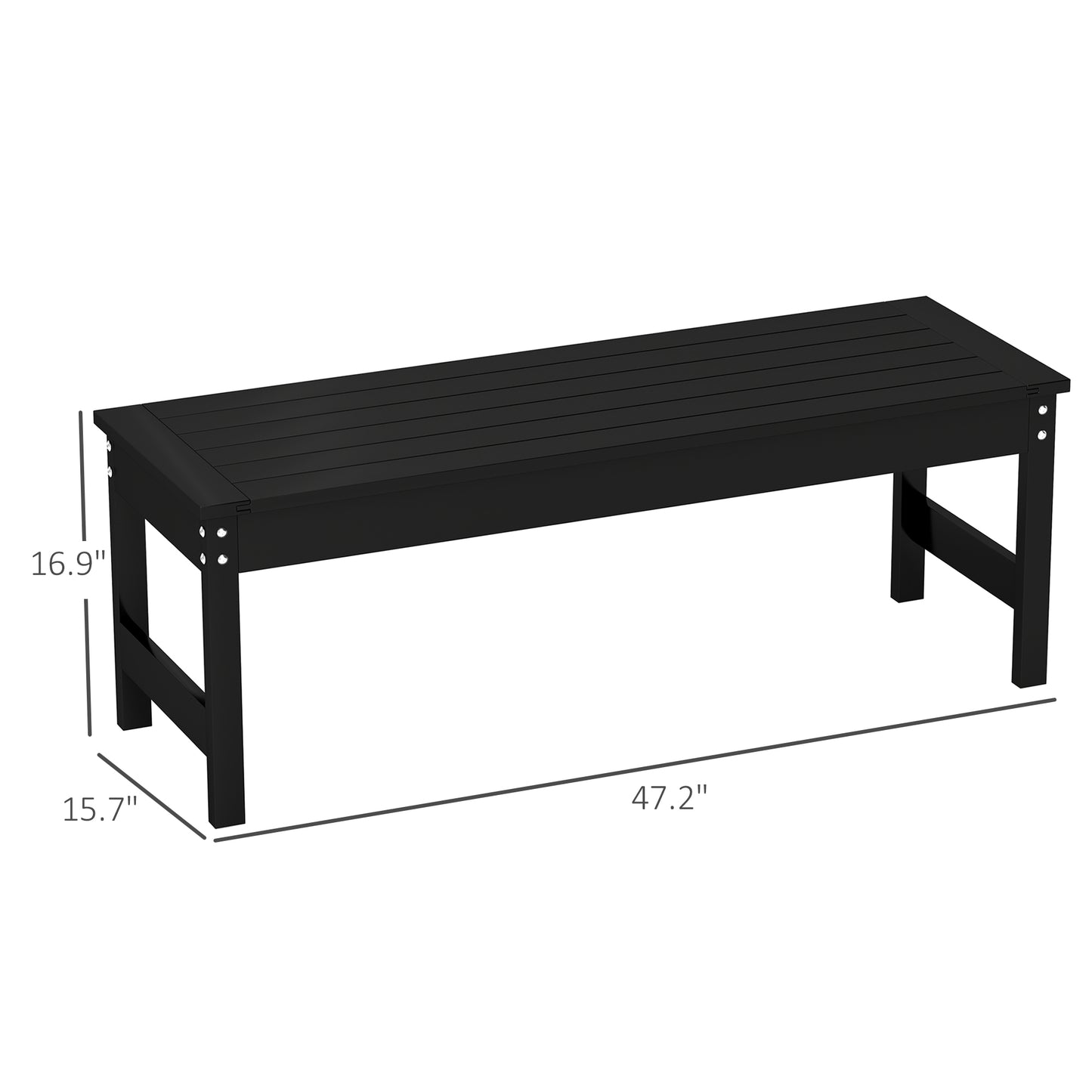 47" Backless Outdoor Bench - HDPE All-Weather Patio Seat - Black