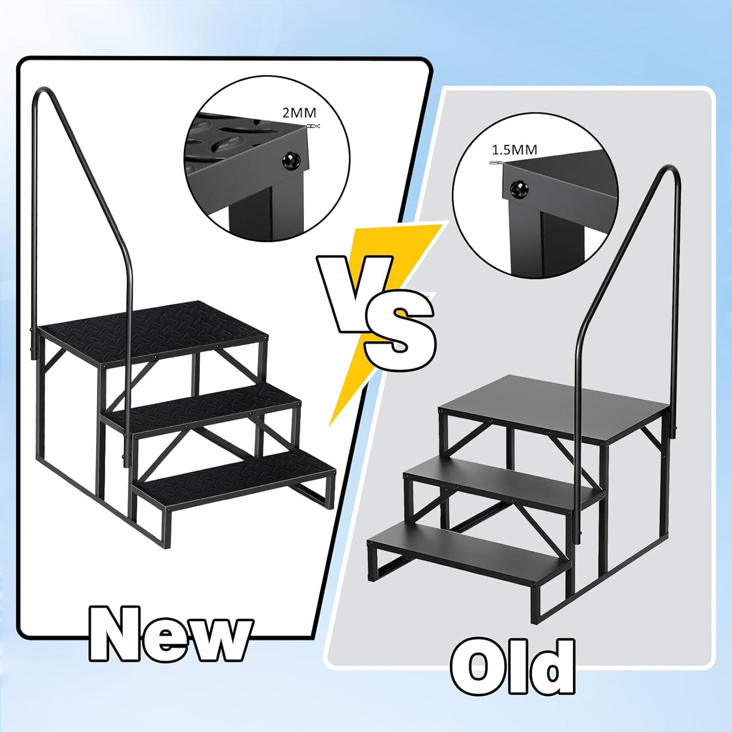 Heavy-Duty Swimming Pool Steps with Handrails - Black