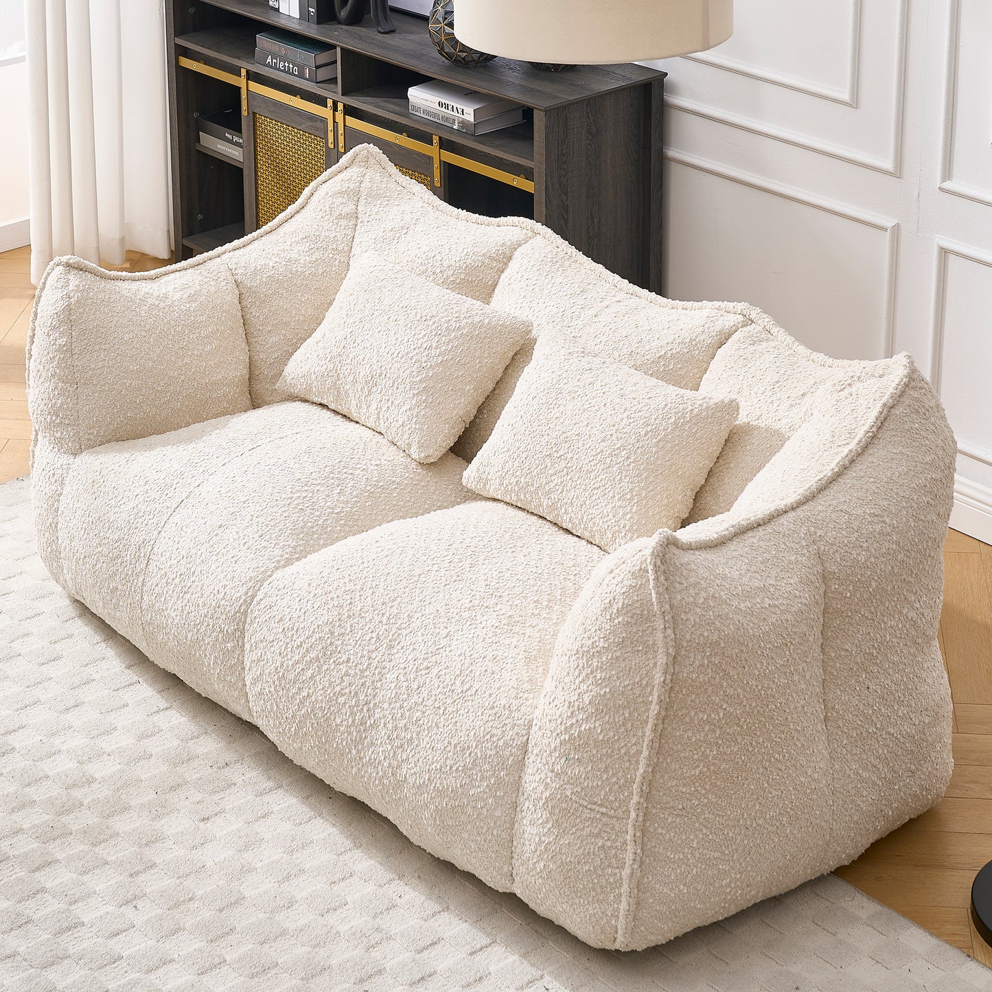 Soft Chenille Beanbag Chair for Two - Beige Recliner Sofa