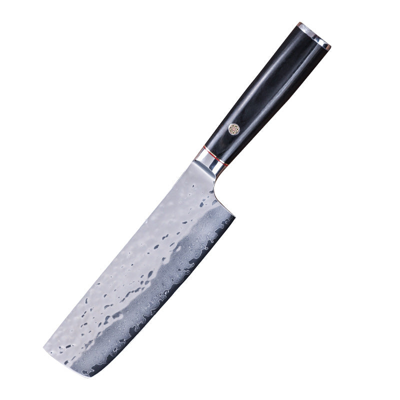 Damascus Steel Chef Slicing Knife Black Handle 17.5cm Blade Kitchen Knife