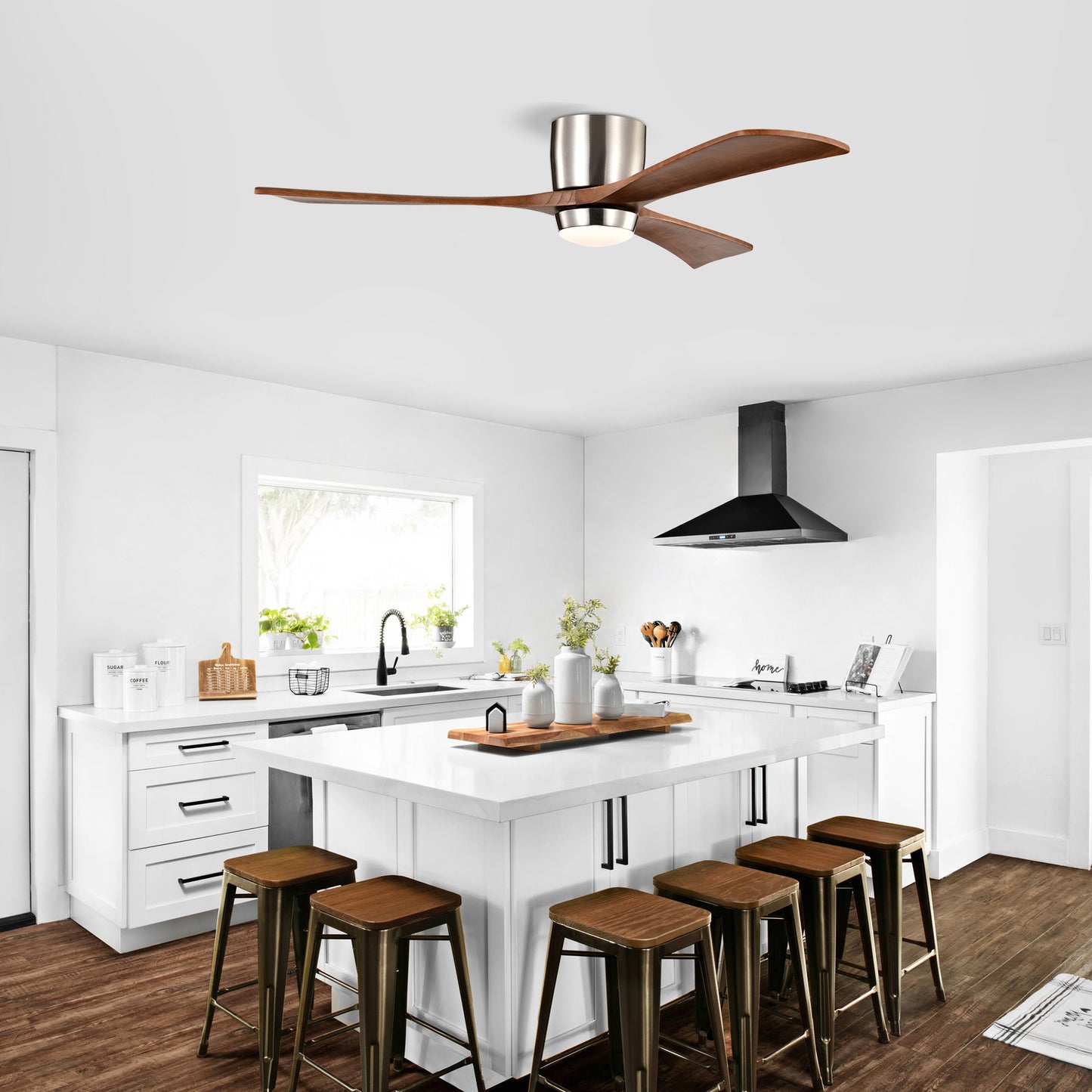 52-Inch Flush Mount Ceiling Fan with Remote Control - Nickel
