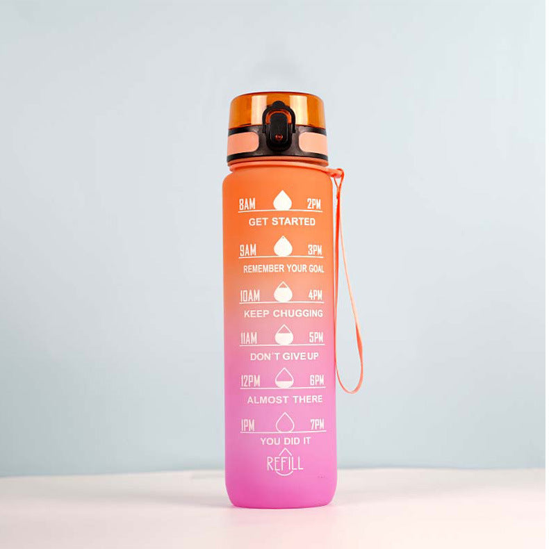 Large Capacity Sports Water Bottle - Gradient Cup with Lanyard 1000ml