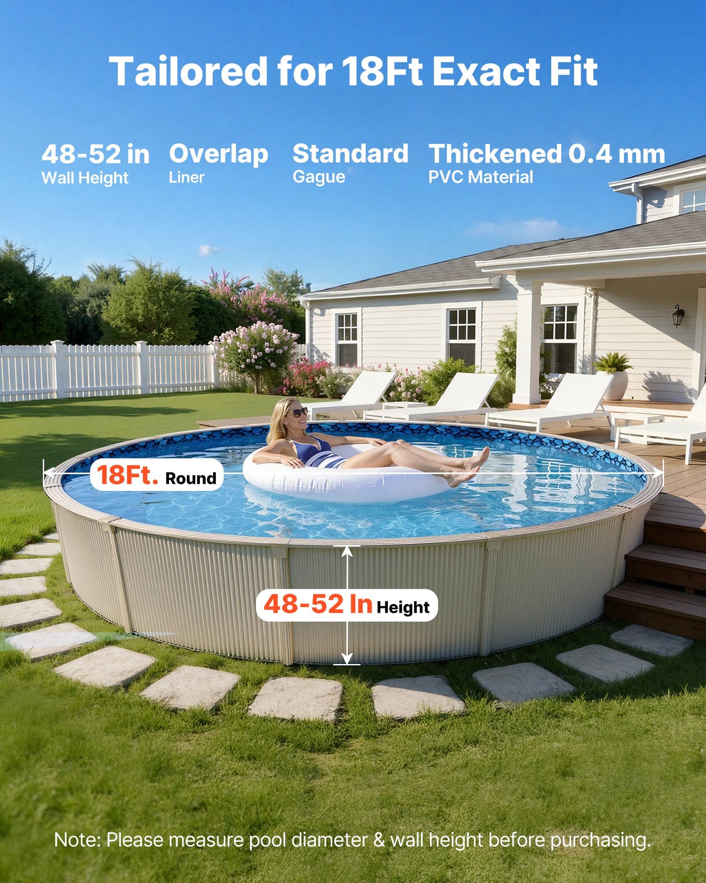 18ft Round Pool Liner for Above-Ground Steel Sided Pools - Premium Vinyl, Black