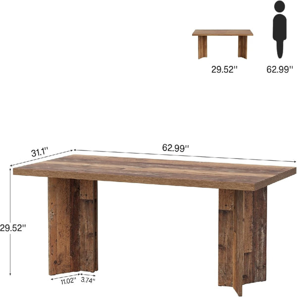 Vintage Walnut Dining Table - 63" Rectangular, Seats 4-6