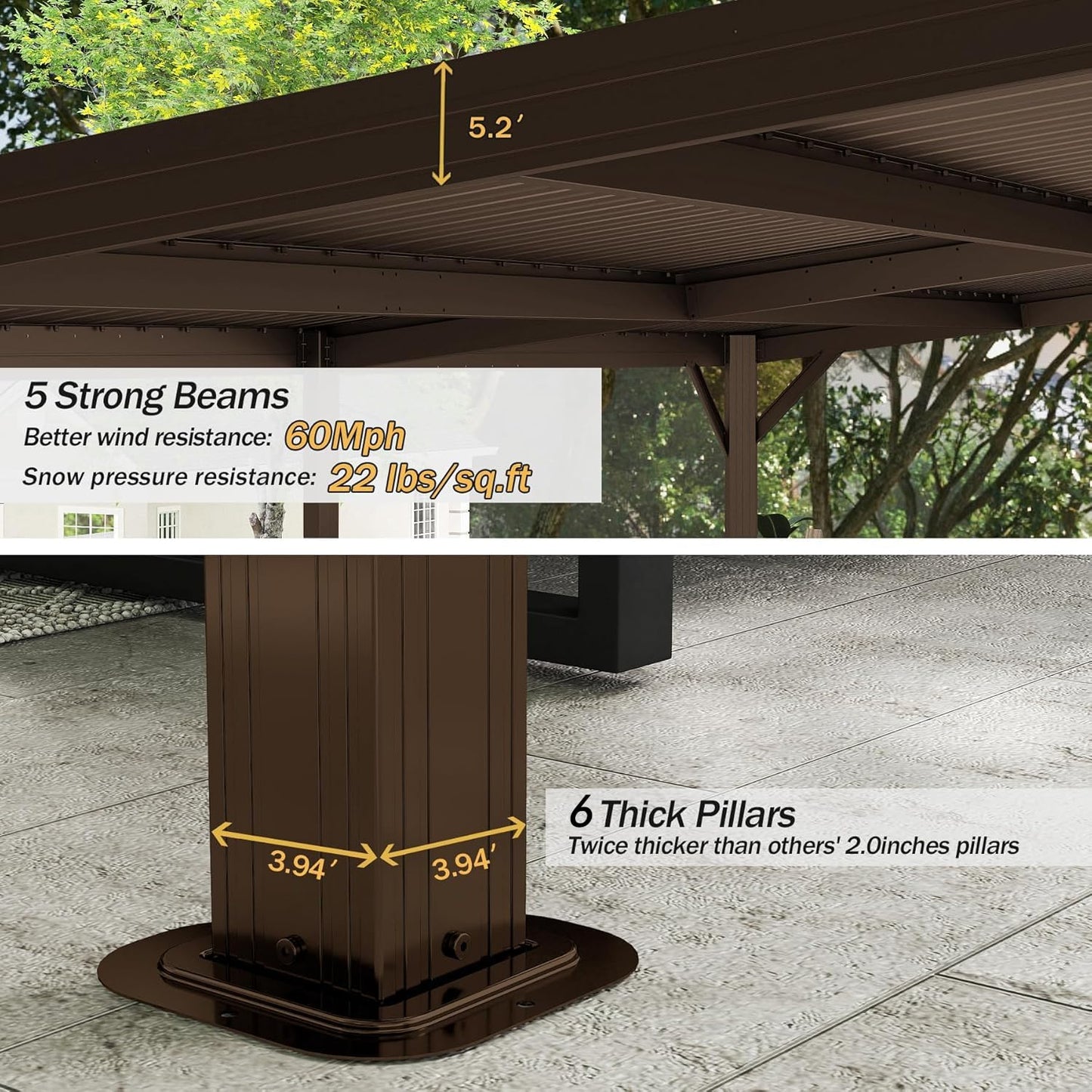 12 X16 Hardtop Lean To Gazebo With Gutters, Connectable Wall Mounted