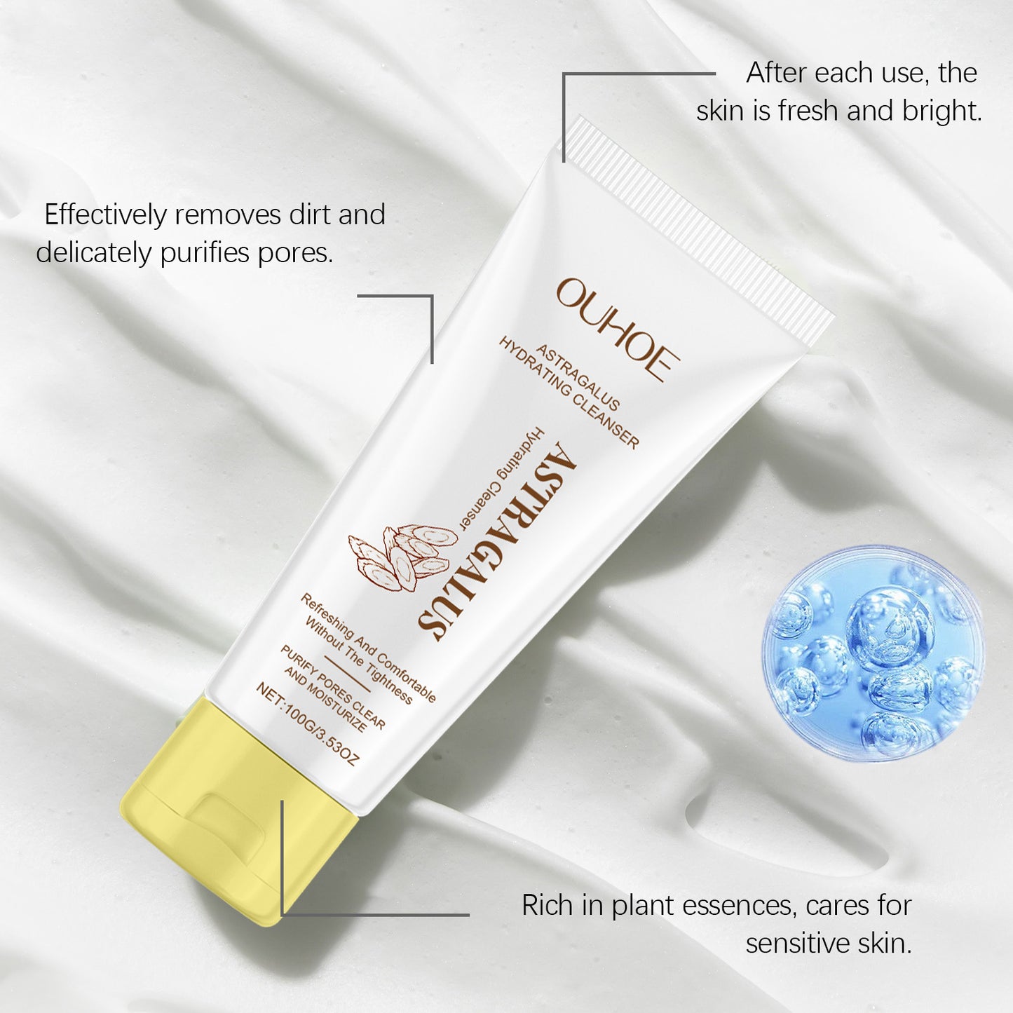 Astragalus Facial Cleanser - Gentle Hydrating Face Wash for Daily Use