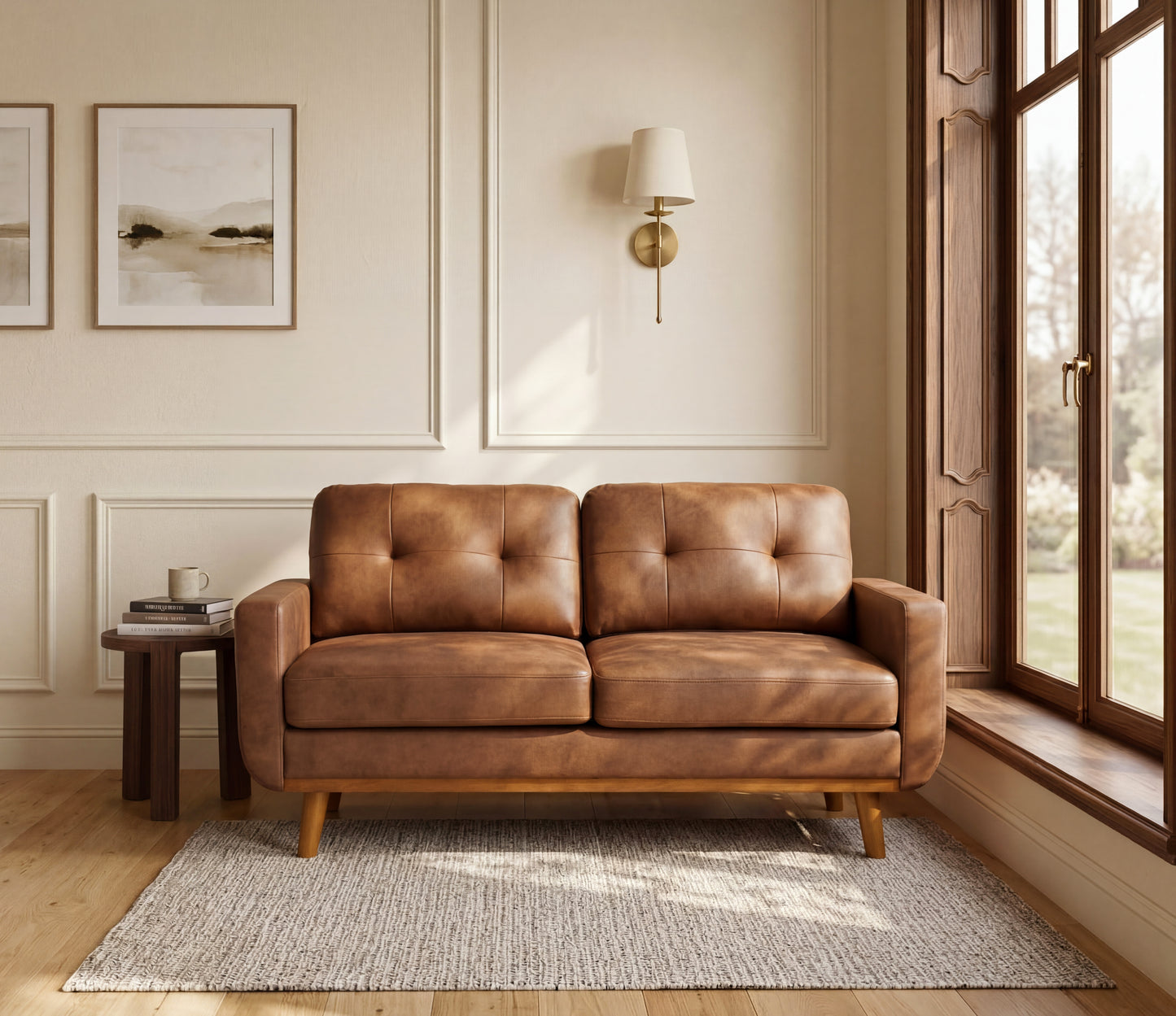 65-Inch Modern Minimalist Two-Seater Sofa - Light Brown