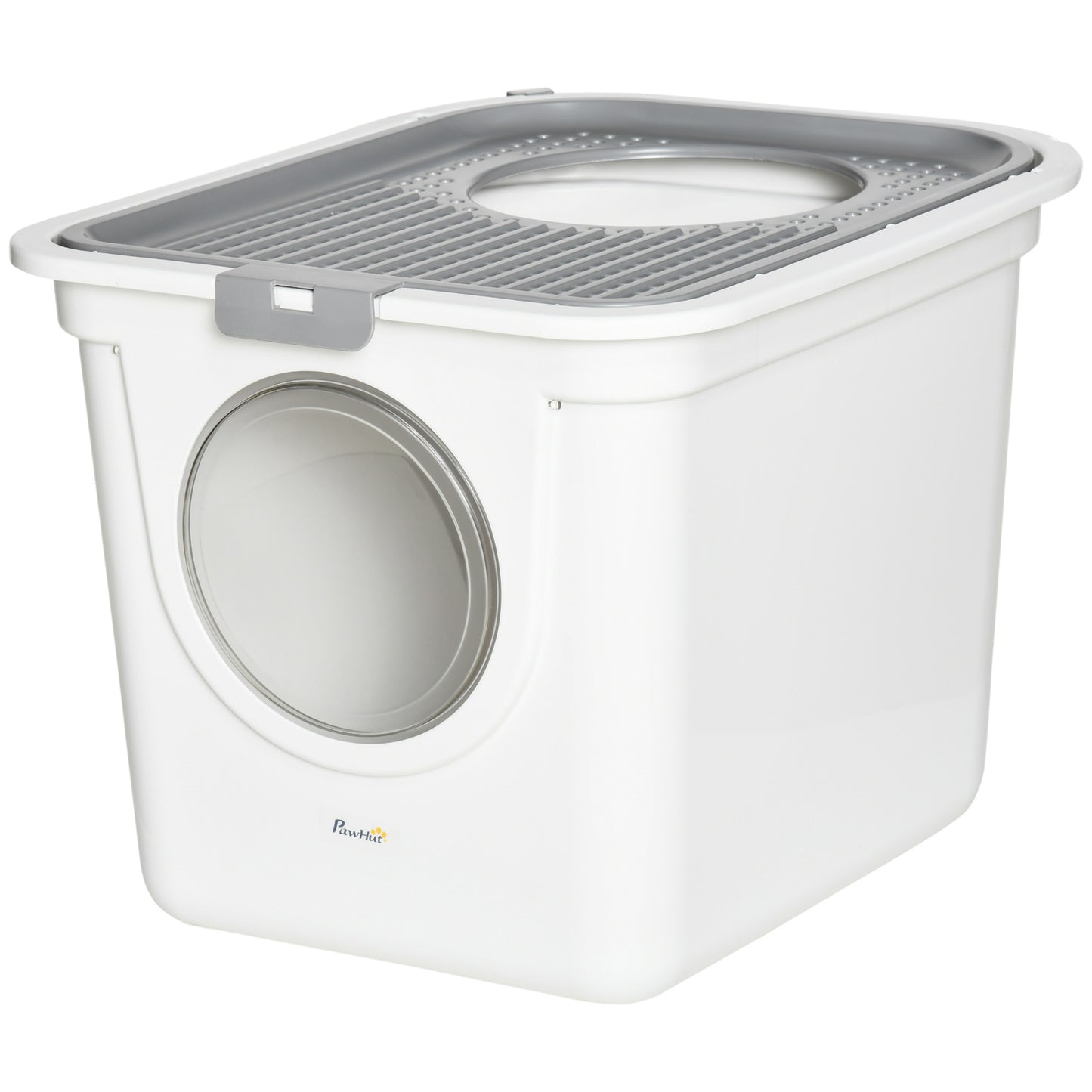 Covered Cat Litter Box with Front Entrance and Top Exit - Easy Cleaning, Odor Control, White