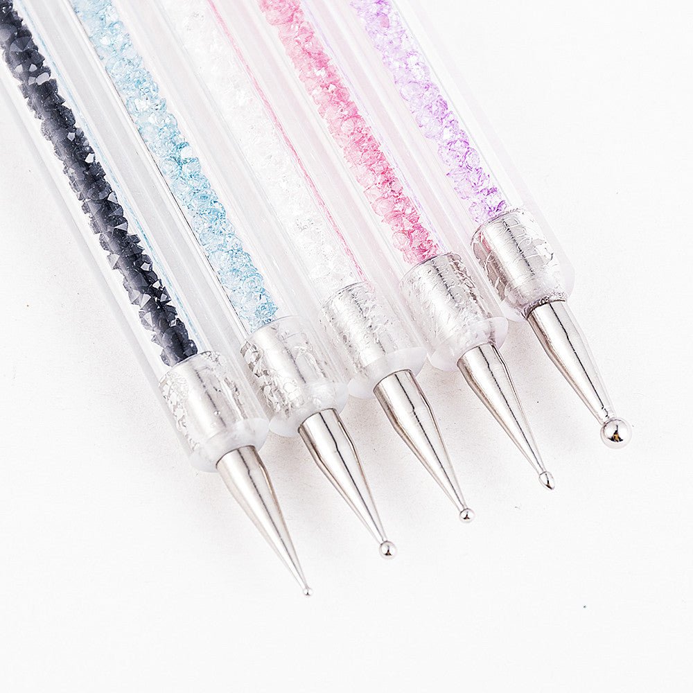 5PCS Nail Art Brush Set with Point Drill and Draw Line Pen - Manicure Tools