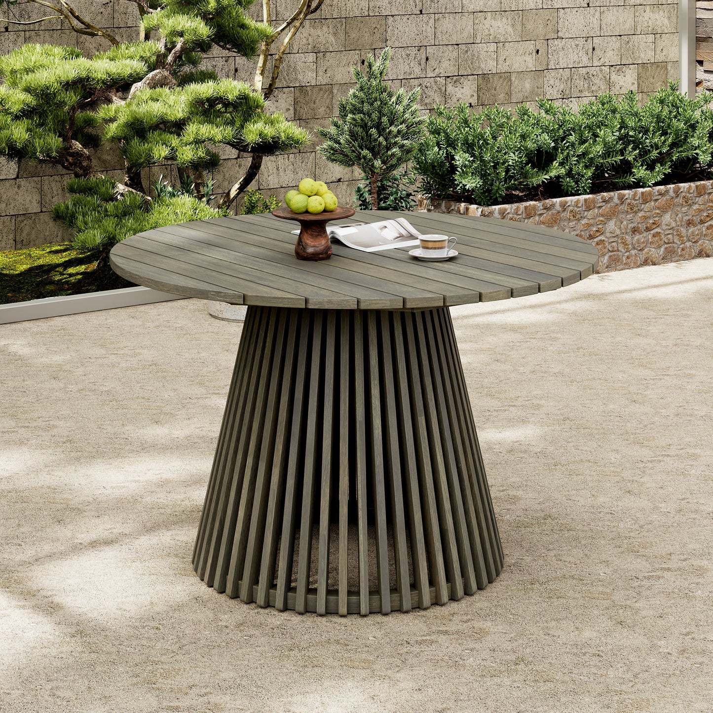 Outdoor Acacia Wood Patio Dining Table, 47.25-inch Extra-large Round