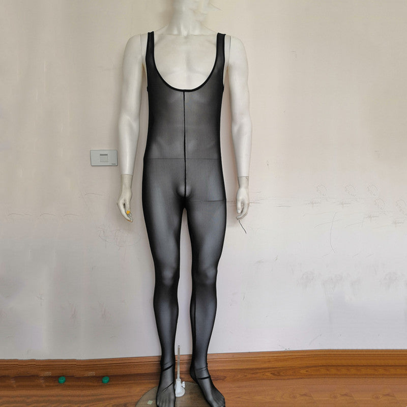 Men's Mesh Teasing Extreme Temptation Jumpsuit Uniform Black M-2XL