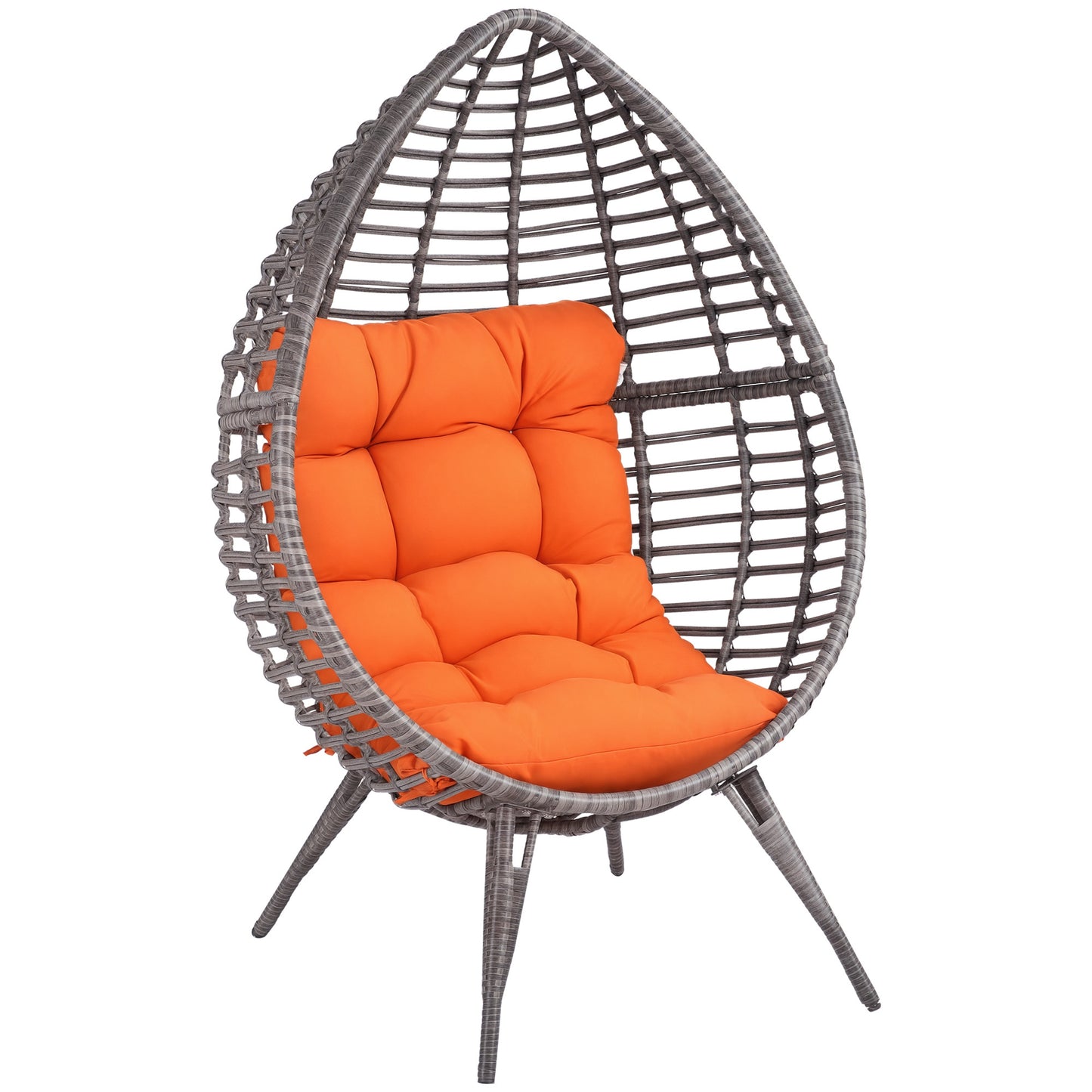 Wicker Egg Chair with Cushion - Teardrop Outdoor/Indoor Seat - Orange