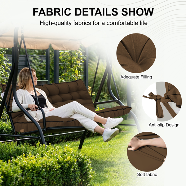 Outdoor Swing Cushions 70 Inch Waterproof 4-Inch Thick Replacement Seat with Backrest & Ties for Patio Garden