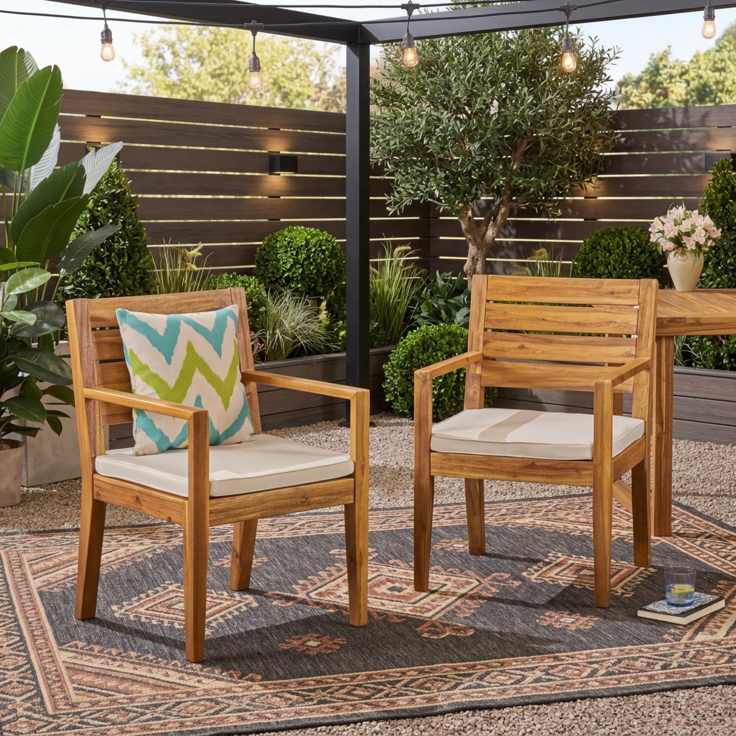Outdoor Dining Chair Set of 2 - Sandblast Natural with Beige Cushion