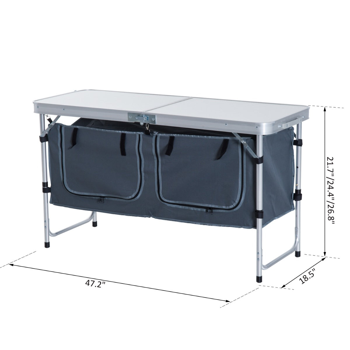47" Portable Aluminum Camping Table with Carrying Handle & Organizer