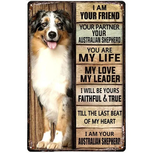 Vintage Australian Shepherd Dog Metal Sign - 12x8 Inches