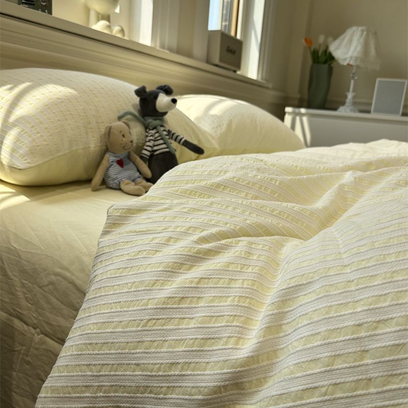 Korean-Style Striped Puffy Duvet Cover Bedding Set - All Sizes & Colors