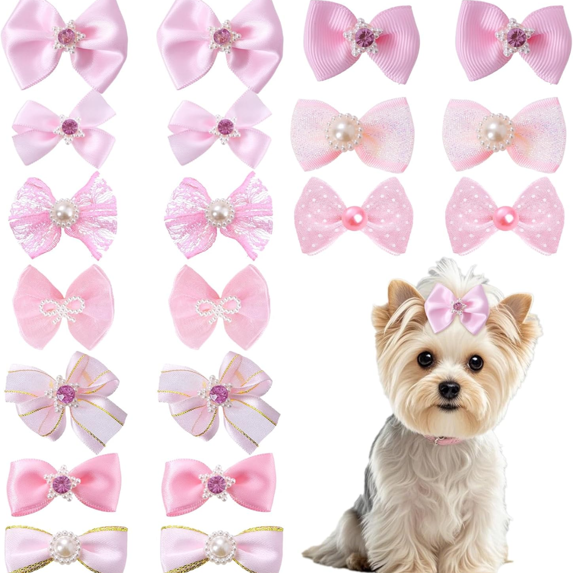 Pet Dog Hair Bows Set - 20 Cute Elastic Ribbon Accessories for Small to Large Dogs