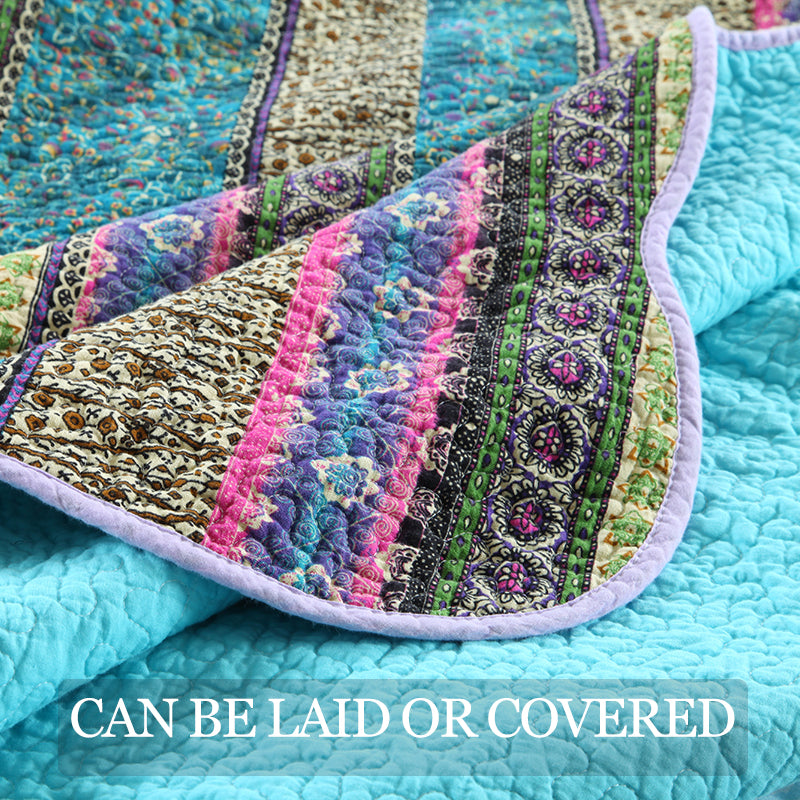 Bohemian Reversible Cotton Quilt Bedspread Set - All Season Lightweight Bedding