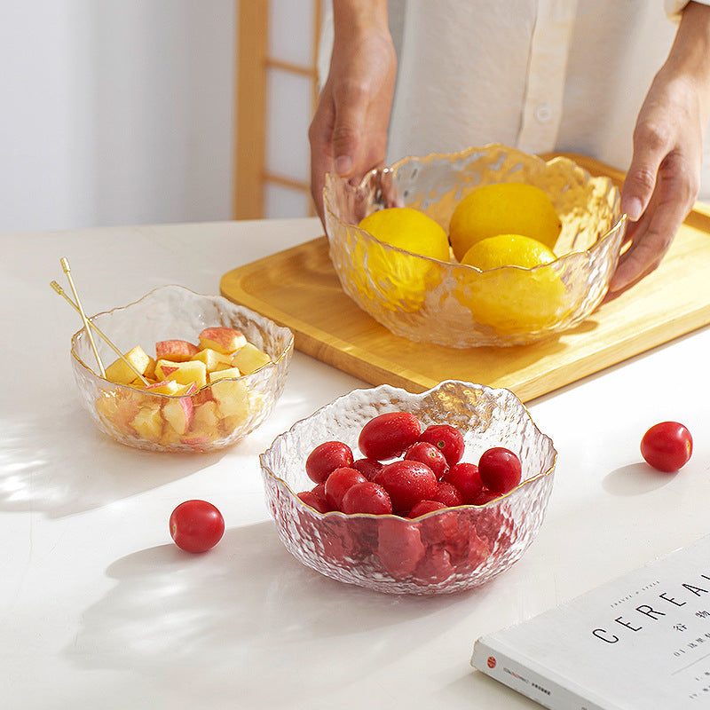 Golden Edge Transparent Glass Fruit Plate Set - 3 Piece Kitchen Dishware