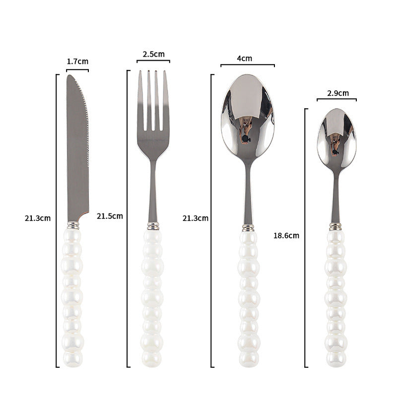 Ceramic Pearl Handle Cutlery Set - Spoon Fork Knife Household Dinnerware