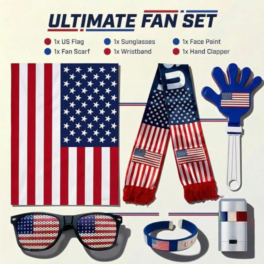 2026 World Cup Fan Kit - 6-Piece USA Soccer Cheer Set