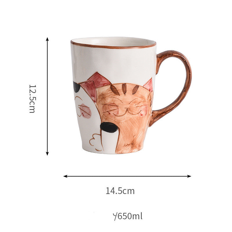 Japanese Style Hand Drawn Cat Ceramic Coffee Cup - Scented Tea Mug