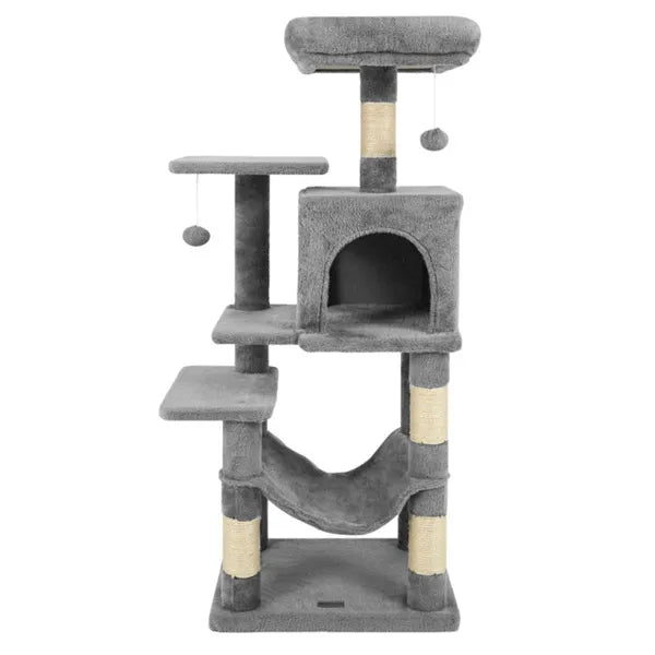 44-Inch Multi-Level Cat Tree with Top Perch, Condo & Hammock - Light Gray