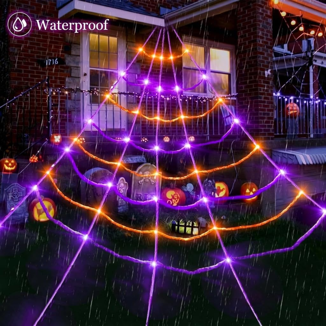 Lighted Spider Web Decoration with 150 LED Lights - Halloween Outdoor Decor