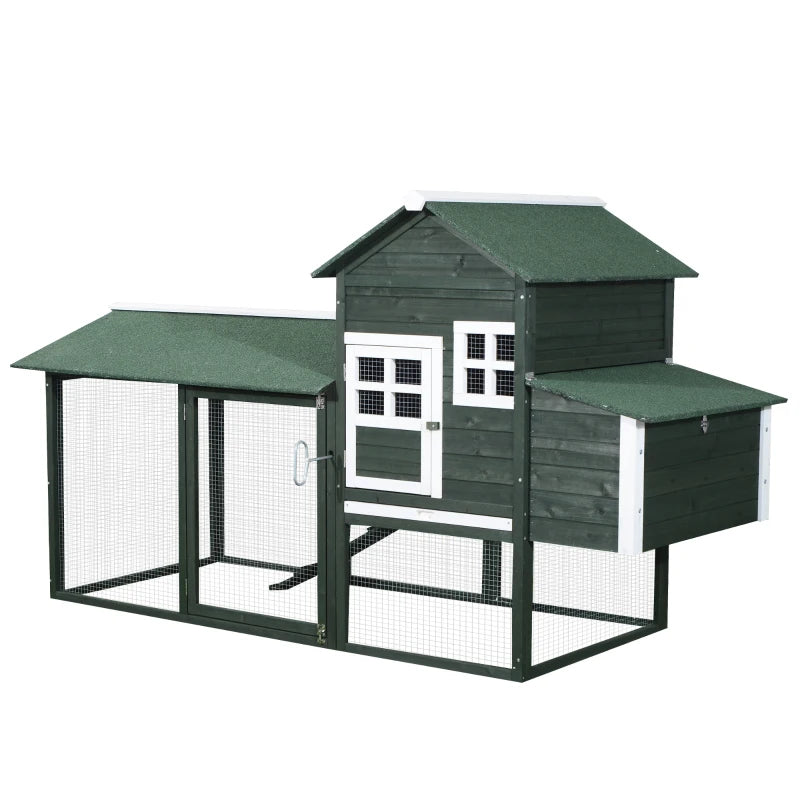 Wooden Chicken Coop with Run and Nesting Box - Outdoor Hen House, Green
