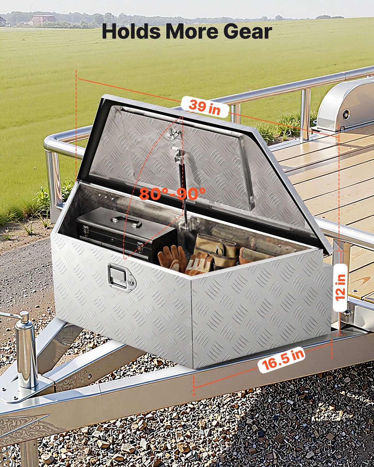 Heavy Duty Aluminum Trailer Tongue Box 39x16.5x12 with Lock - Weather Resistant Storage