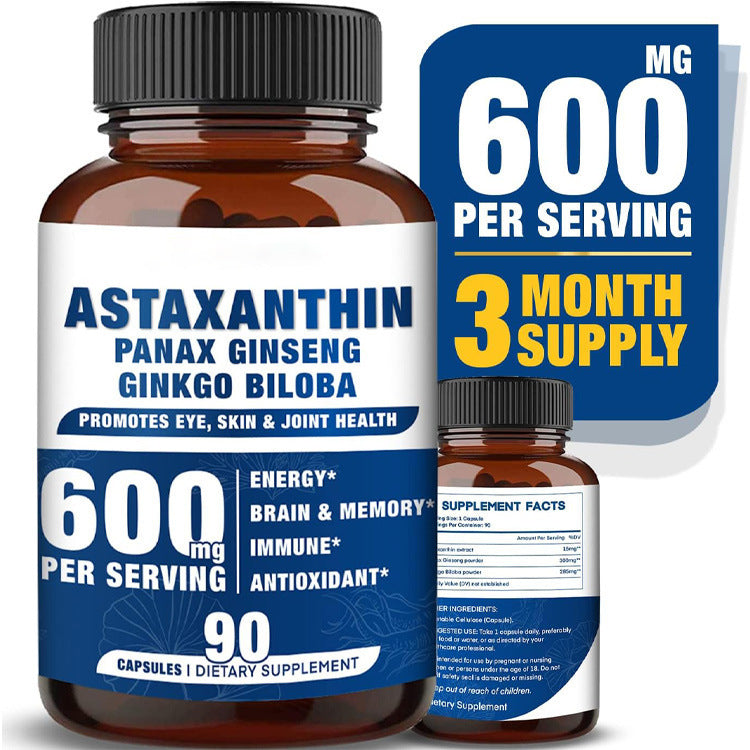 Astaxanthin Capsules - 90 Count Dietary Supplement for Skin & Eye Health
