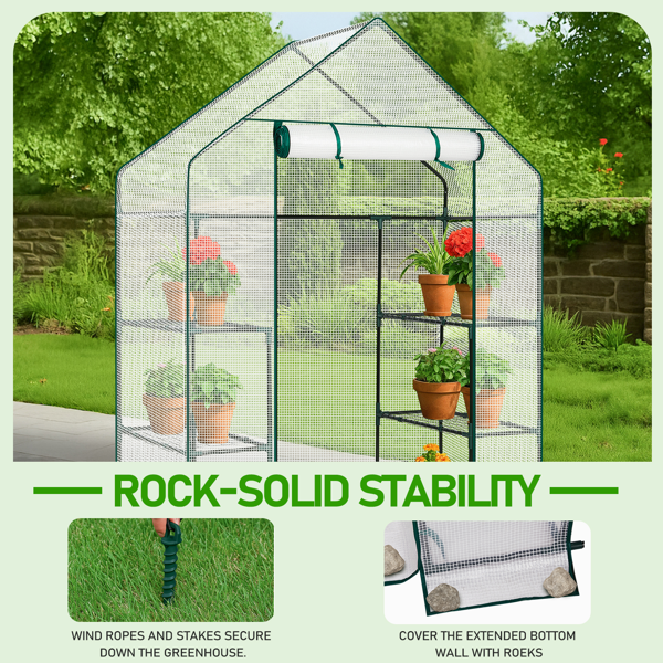 Mini Walk-In Greenhouse with PE Cover, 4-Shelf Indoor Outdoor Plant Garden for Patio Backyard, 56x29x77in, White
