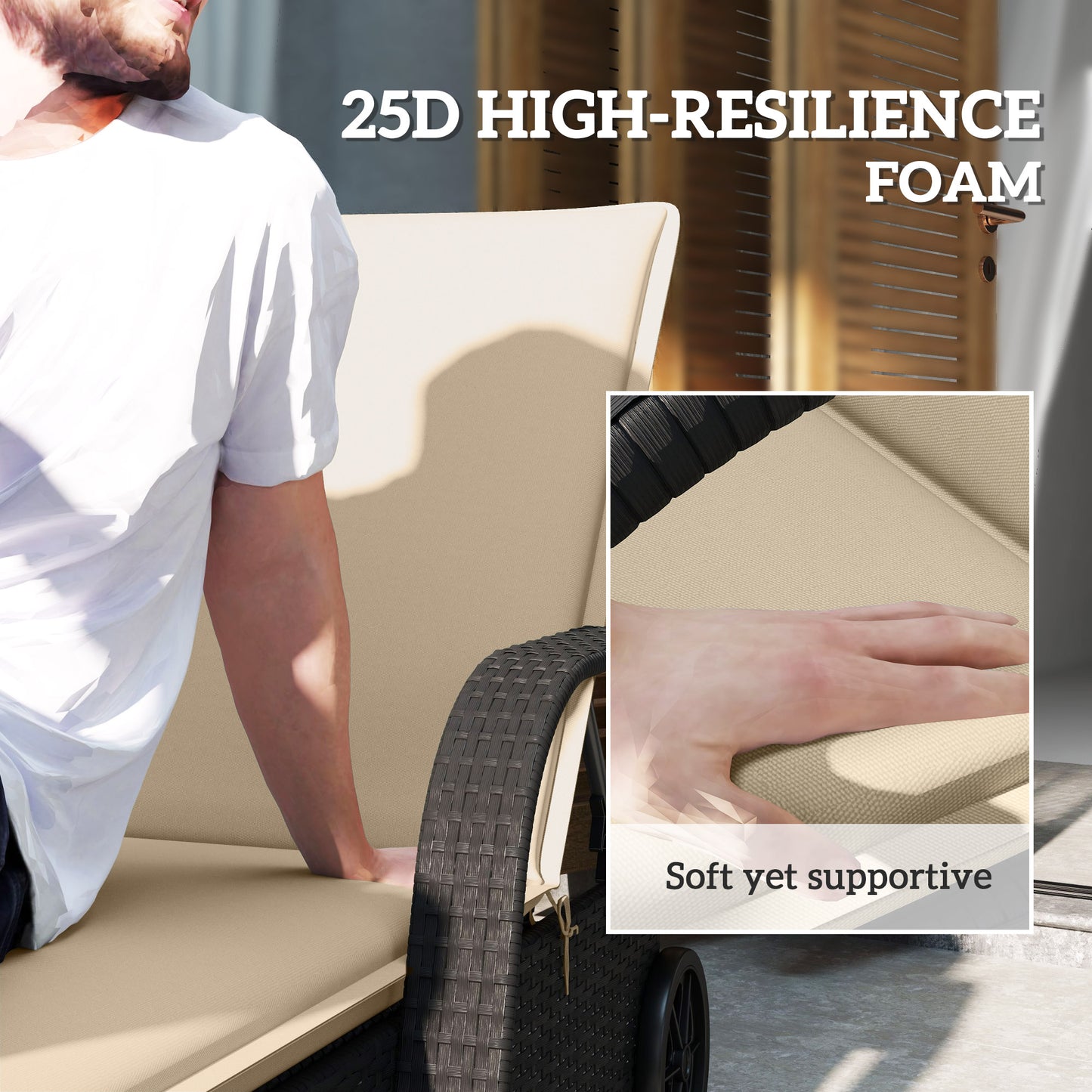 Outdoor Chaise Lounge Cushion Set of 2 - Foldable, UPF50+ Beige